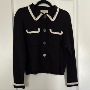 Sezane Betty Cardigan Black & Ecru Crochet - Size M
